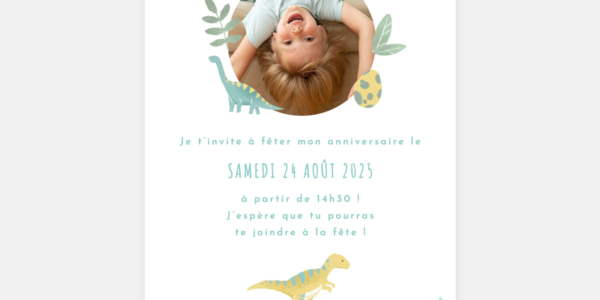 Cartes Invitation Dinosaure Pack De 8 - Aquarelle Personnalisables Anniversaire Baby Shower Baptême