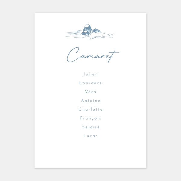 Wedding table plan wild coast engraving - 5ex