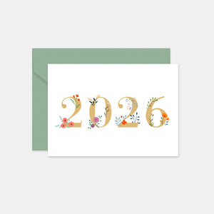 Carte de voeux chiffres illustrés champêtre