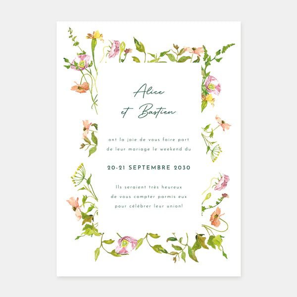 Faire-part de mariage jardin aquarelle