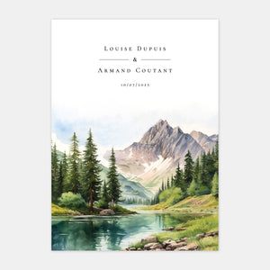 Aquarell Sommerhochzeitseinladung in den Bergen