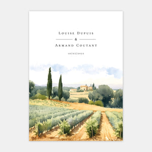 Aquarell-Provenzalische Weinberg-Hochzeitseinladung