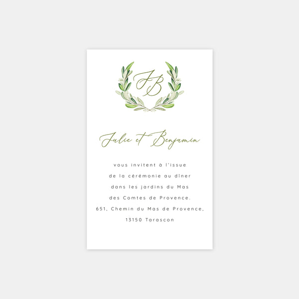 Carton invitation de mariage monogramme feuillages