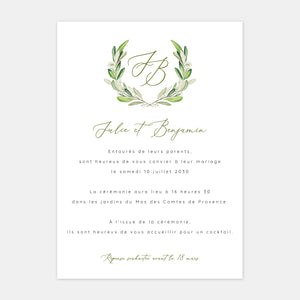 Wedding invitation monogram foliage