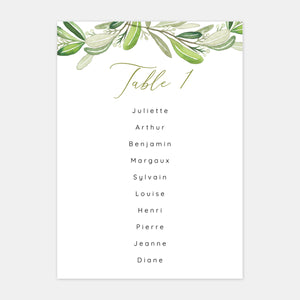 Plan de table de mariage monogramme feuillages - 5ex