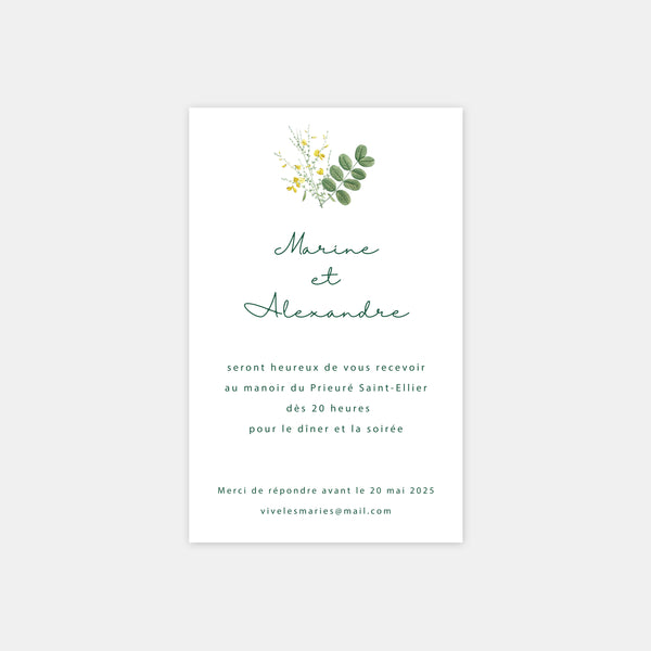 Carton invitation de mariage brin de fleurs sauvages