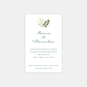 Carton invitation de mariage brin de fleurs sauvages