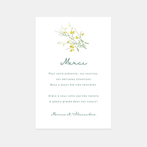 Wedding thank you card sprig of wild flowers