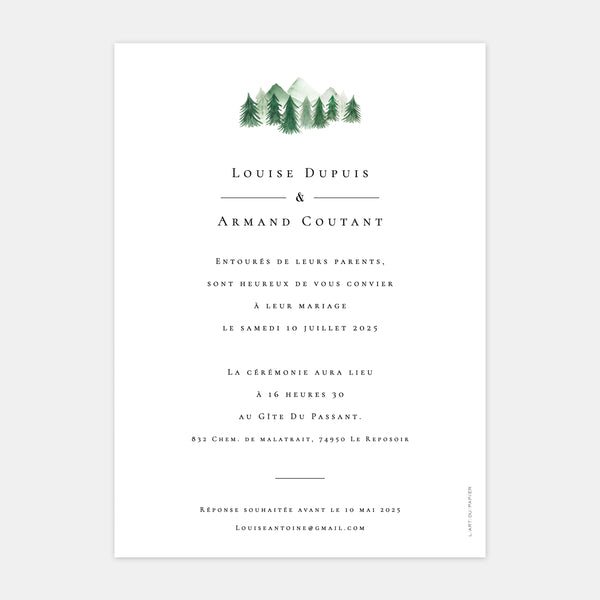 Faire-part de mariage montagne aquarelle