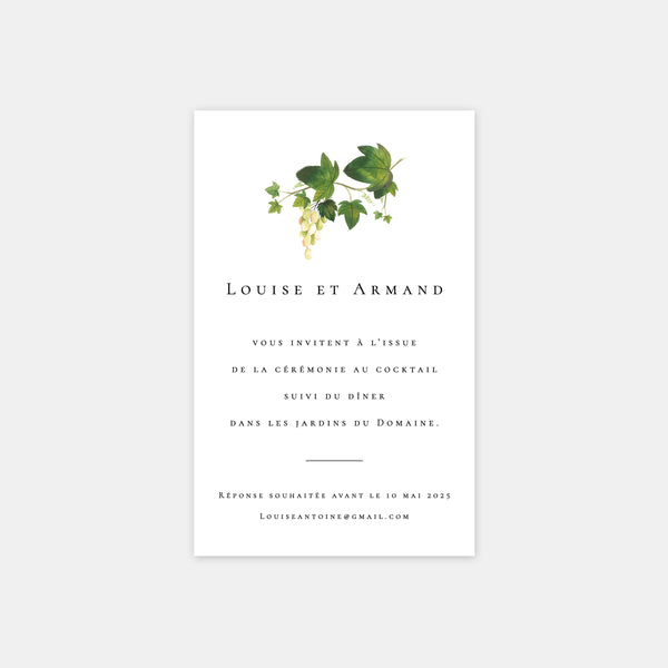 Carton invitation de mariage vignes aquarelle