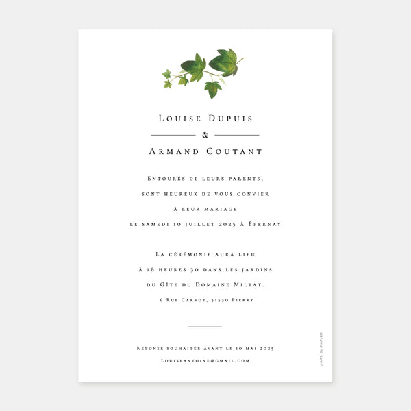 Faire-part de mariage vignoble champenois aquarelle