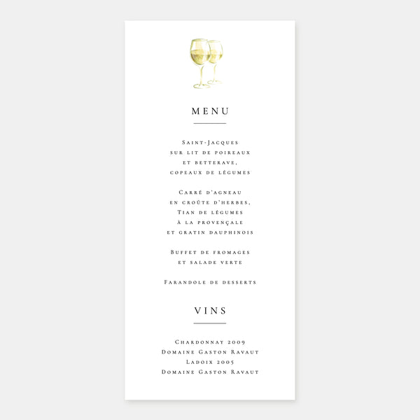 Menu de mariage vignes aquarelle