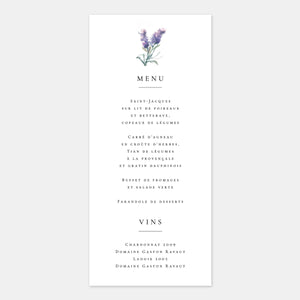 Watercolor Provence wedding menu