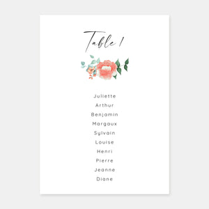 Tischplan für die Hochzeit mit Aquarellstrauß – 5 Stück