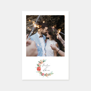 Wedding thank you card with watercolor bouquet photo