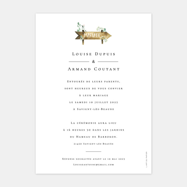 Faire-part de mariage champêtre chic aquarelle