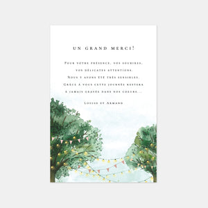 Carton remerciement mariage champêtre chic aquarelle