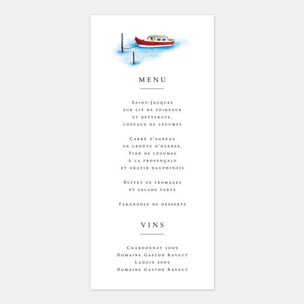 Watercolor pond wedding menu