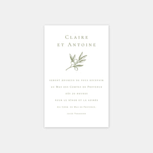 Carton invitation de mariage branche d'olivier