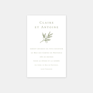 Olive branch wedding invitation card