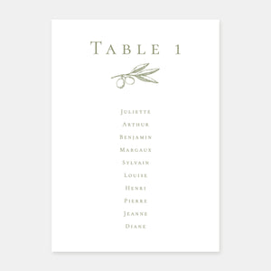 Olive branch wedding table plan