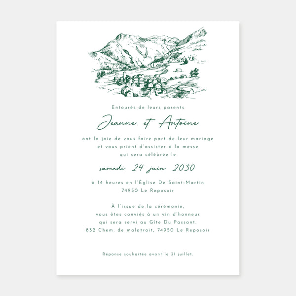 Faire-part de mariage gravure montagne