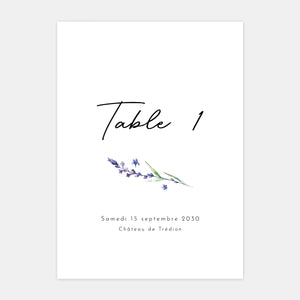 Marque table de mariage brin de lavande
