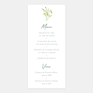 Menu de mariage jardin aquarelle