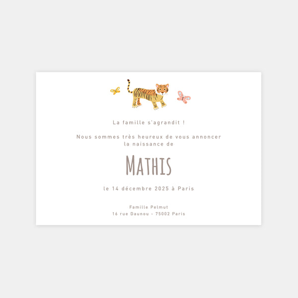Classic tiger birth announcement