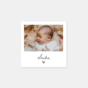 Small heart polaroid birth announcement