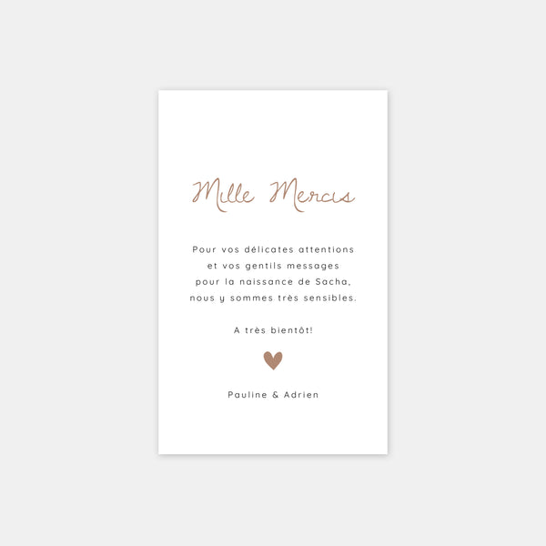 Carte de remerciements naissance petit coeur