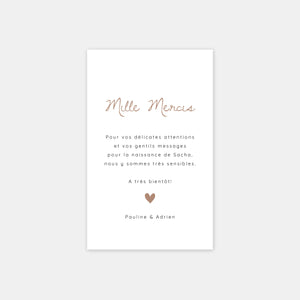 Carte de remerciements naissance petit coeur