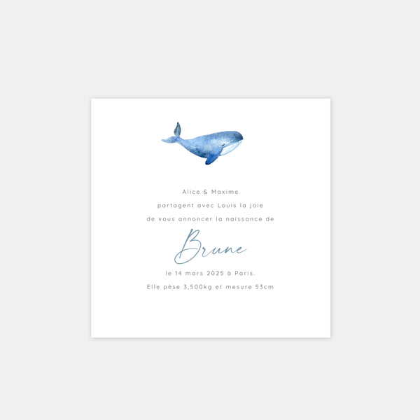Faire-part naissance famille baleine