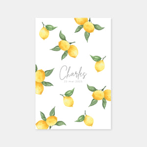 Watercolor lemon birth announcement