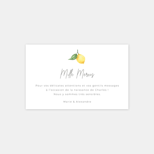 Citrus birth thank you card
