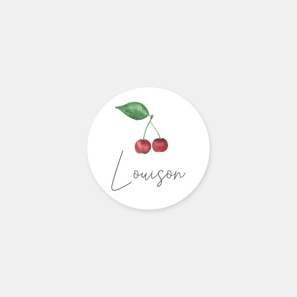 Personalized watercolor cherry birth stickers - 48ex