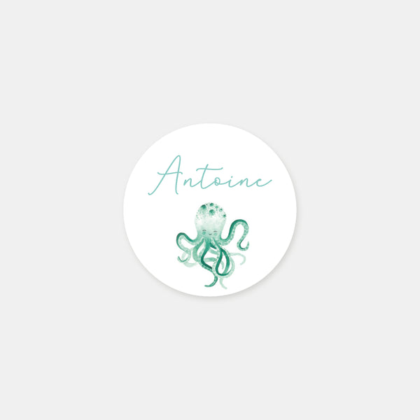 Stickers personnalisés naissance petite pieuvre- 48ex