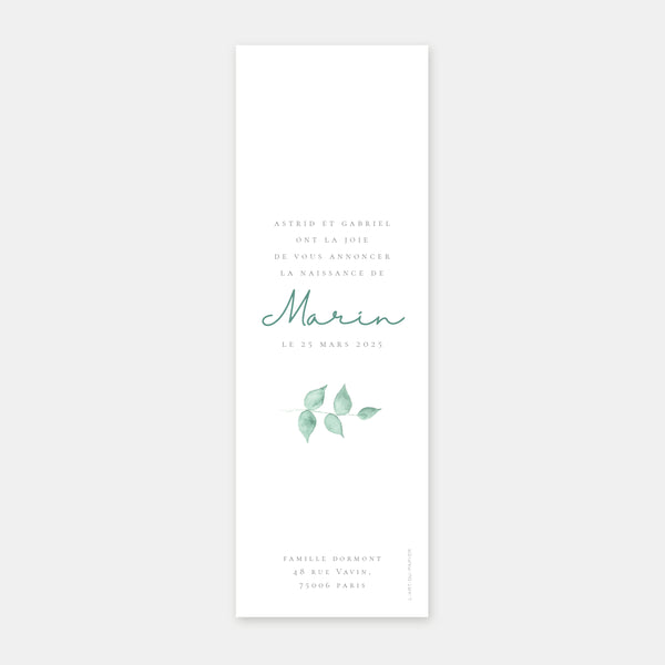Faire-part de naissance marque page aquarelle botanique
