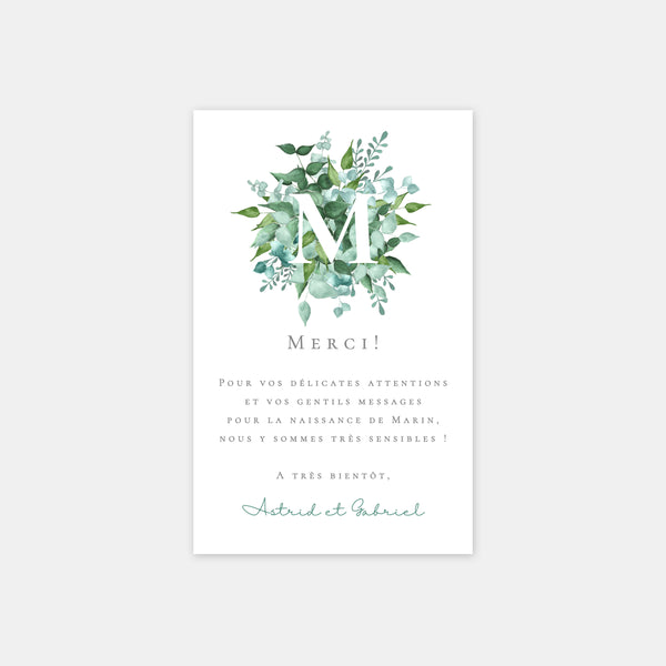 Botanical watercolor birth thank you card