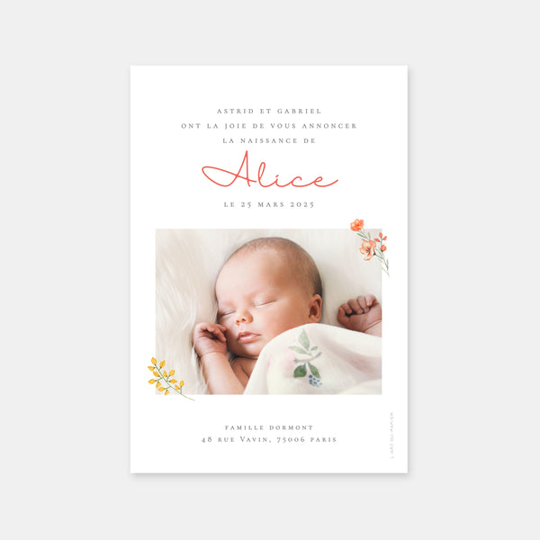 Faire-part de naissance aquarelle bouquet