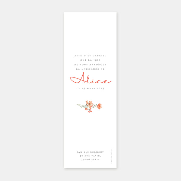 Faire-part de naissance marque page aquarelle bouquet