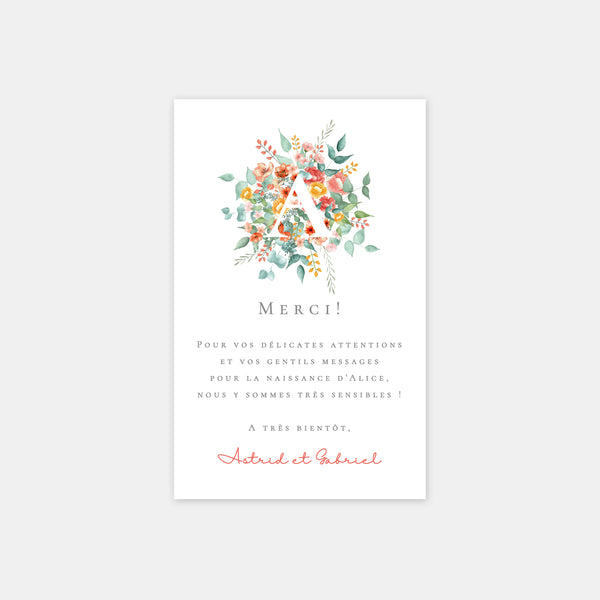 Watercolor bouquet birth thank you card