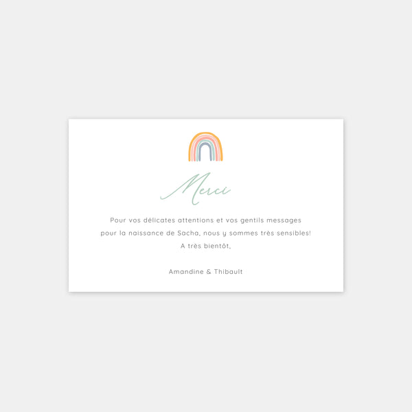Rainbow birth thank you card