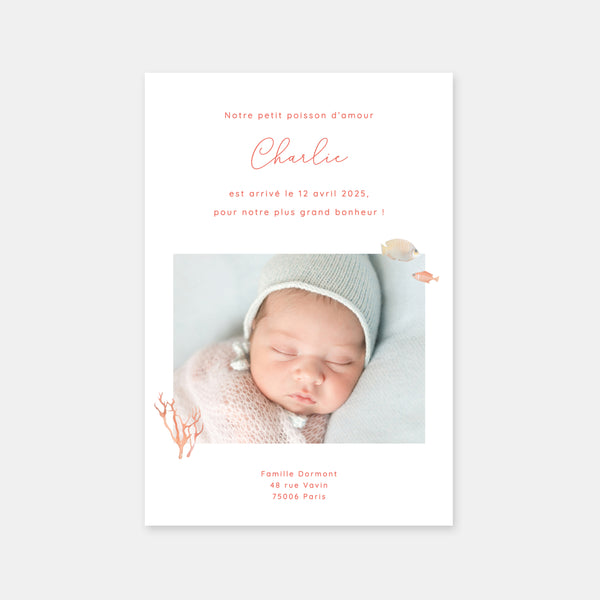 Faire-part de naissance fond marin