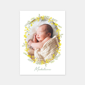 Mimosa flower birth announcement