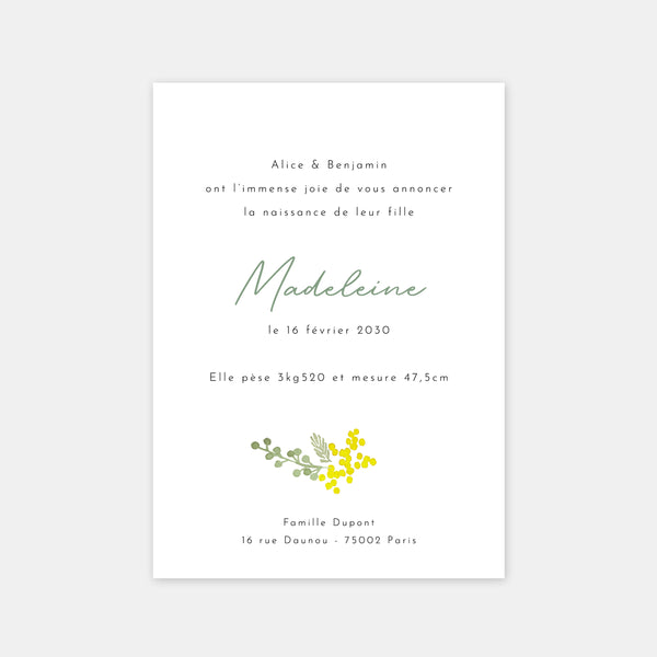 Faire-part de naissance mimosa