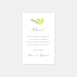 Mimosa flower birth thank you card