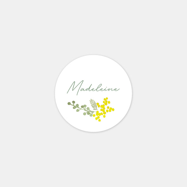 Personalized birth stickers mimosa flowers