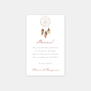 Carte de remerciement naissance dreamcatcher