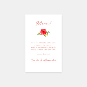 Carte de remerciement naissance jardin de couleurs